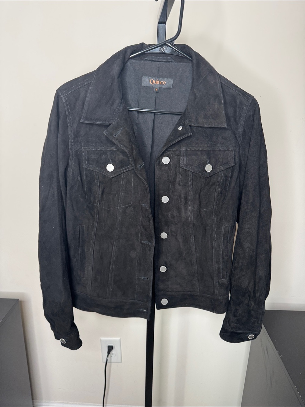 Quince Men's Black Suede Bomber-Style Jacket